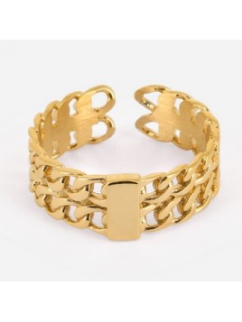 BAGUE–LARGE–ACIER DORE Zag...