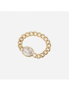 BAGUE–TAILLE–ACIER DORE–zirconium–54 Zag Bijoux