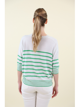 Pull V rayé vert en lurex...