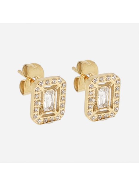 BOUCLE D'OREILLE–Cerea–ACIER DORE–zirconium sertis–7x9mm Zag Bijoux