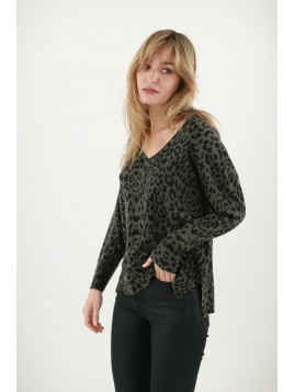 Pull V imprimé leopard Estheme