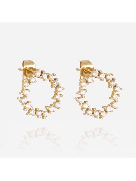 BOUCLE D'OREILLE–Juki–ACIER DORE–zirconium Zag bijoux