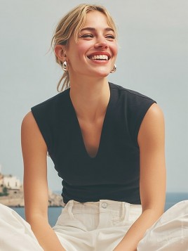 Top Vilagallo col en V noir