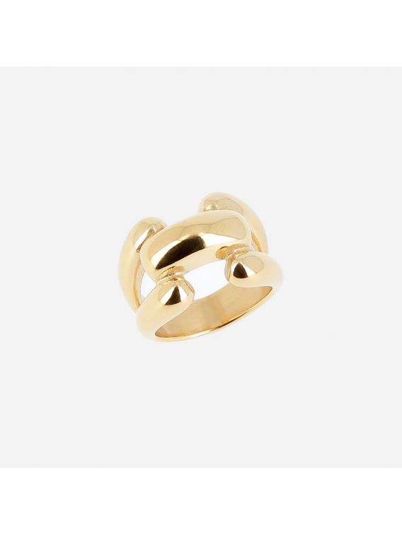 BAGUE–Corvus–ACIER DORE–56 Zag Bijoux