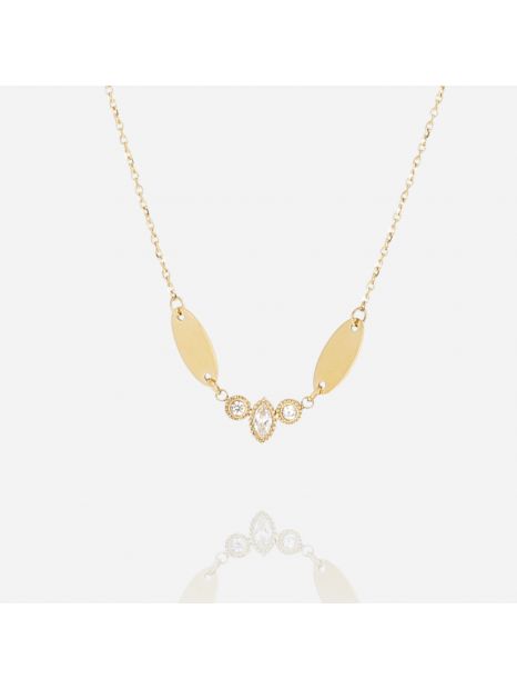 COLLIER–Cervaro–ACIER DORE–zirconium–38+5cm Zag Bijoux