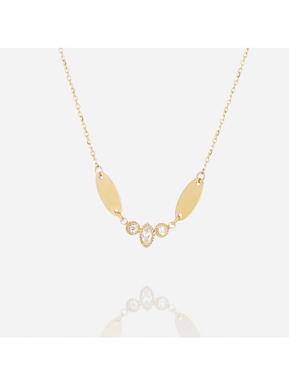 COLLIER–Cervaro–ACIER DORE–zirconium–38+5cm Zag Bijoux