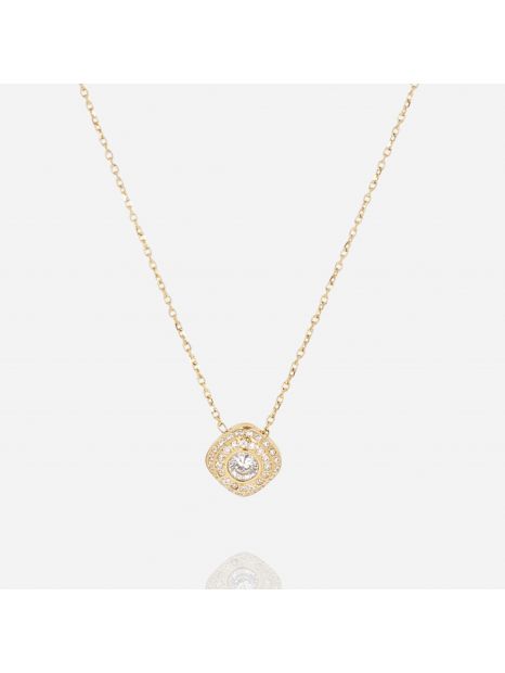 COLLIER–Ermi–ACIER DORE–zirconium–38+5cm Zag Bijoux