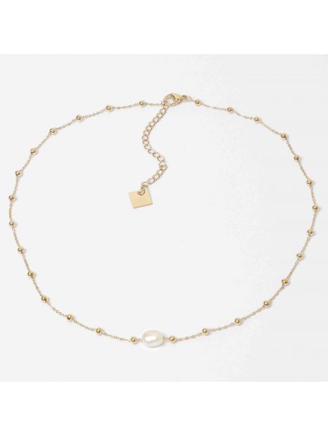 COLLIER–Izia–ACIER DORE–perle de culture–36+5cm Zag Bijoux