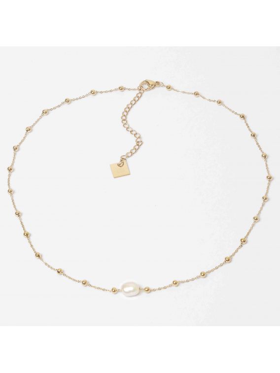 COLLIER–Izia–ACIER DORE–perle de culture–36+5cm Zag Bijoux