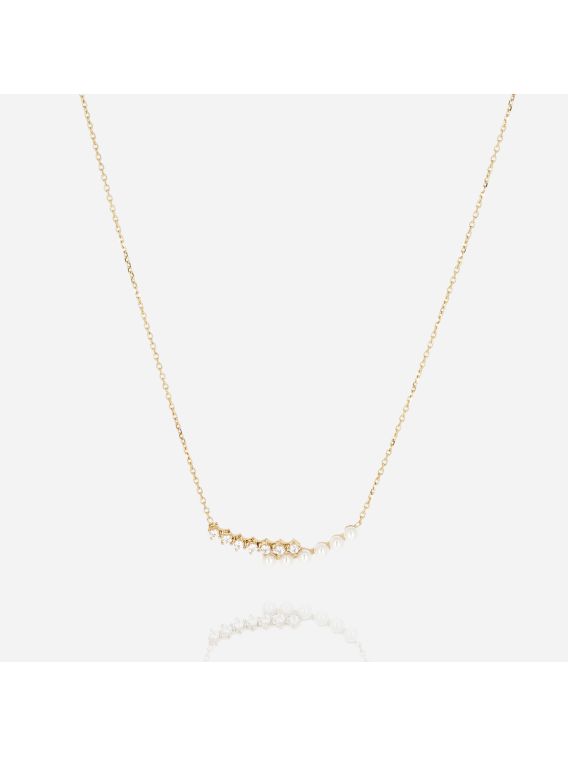 COLLIER–Nido–ACIER DORE–zirconium+nacre Zag Bijoux