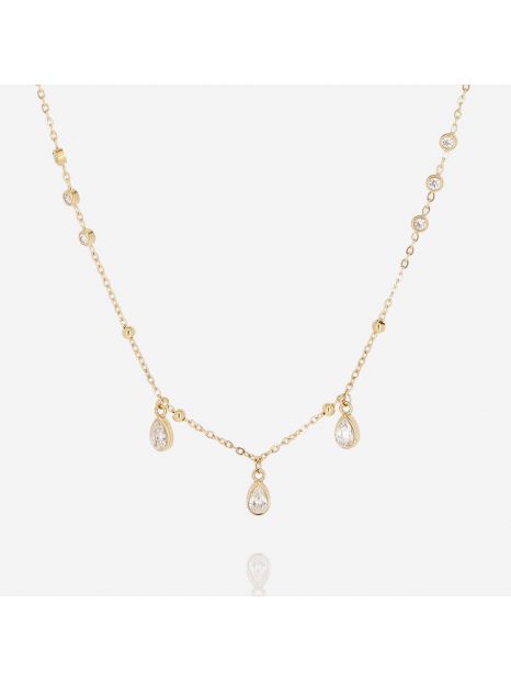COLLIER–Paceco–ACIER DORE–zirconium–38+5cm Zag Bijoux