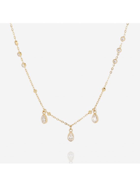 COLLIER–Paceco–ACIER DORE–zirconium–38+5cm Zag Bijoux
