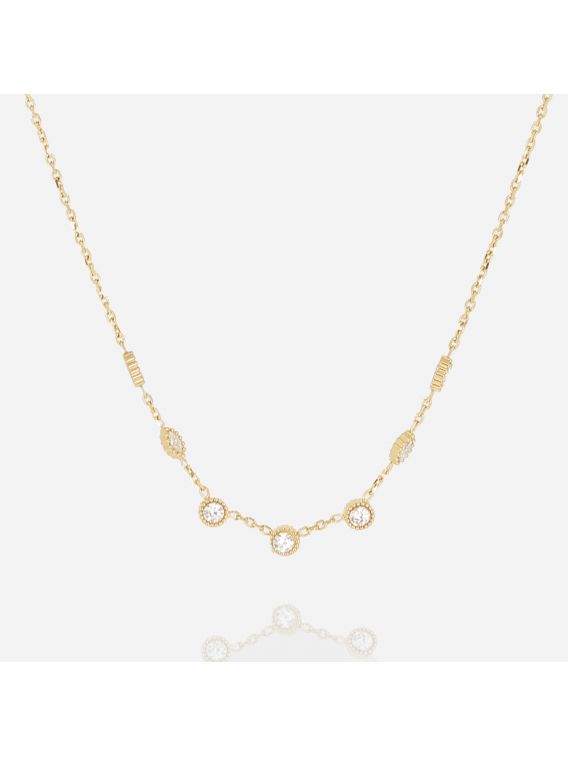 COLLIER–Papanice–ACIER DORE–zirconium–38+2+2cm Zag Bijoux