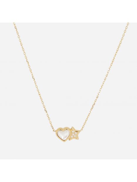 COLLIER–Sassari–ACIER DORE–zirconium+nacre–38+5cm Zag Bijoux