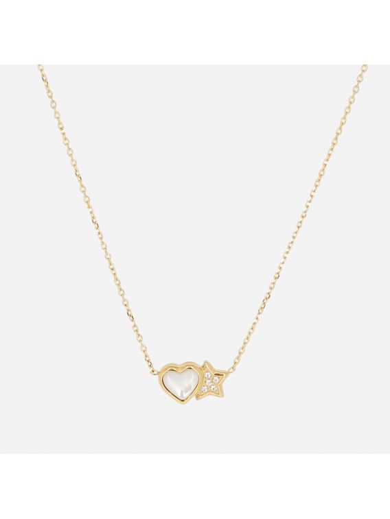 COLLIER–Sassari–ACIER DORE–zirconium+nacre–38+5cm Zag Bijoux