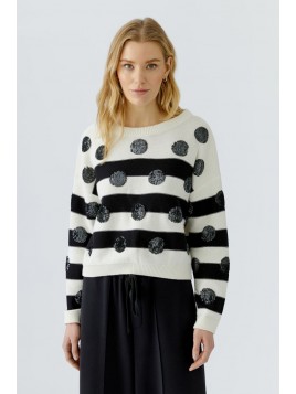 Pull OUI en coton rayé à...